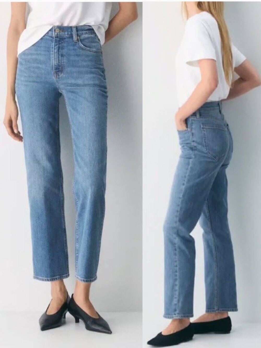 Denim Forum The Arlo High Rise Straight Jeans 32 Mid Wash Button Fly Blue